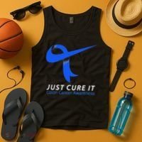 Just Cure It Blue Ribbon Warrior Colon Cancer Awareness Tank Top thumb 4