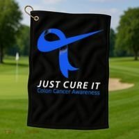 Just Cure It Blue Ribbon Warrior Colon Cancer Awareness Golf Towel thumb 1
