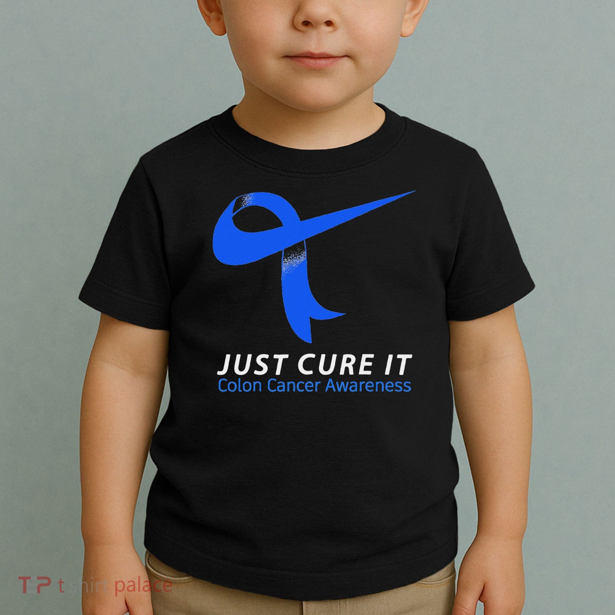 Just Cure It Blue Ribbon Warrior Colon Cancer Awareness Toddler T-Shirt