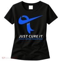 Just Cure It Blue Ribbon Warrior Colon Cancer Awareness Women's T-Shirt thumb 0