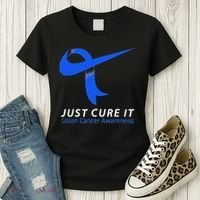 Just Cure It Blue Ribbon Warrior Colon Cancer Awareness Women's T-Shirt thumb 3