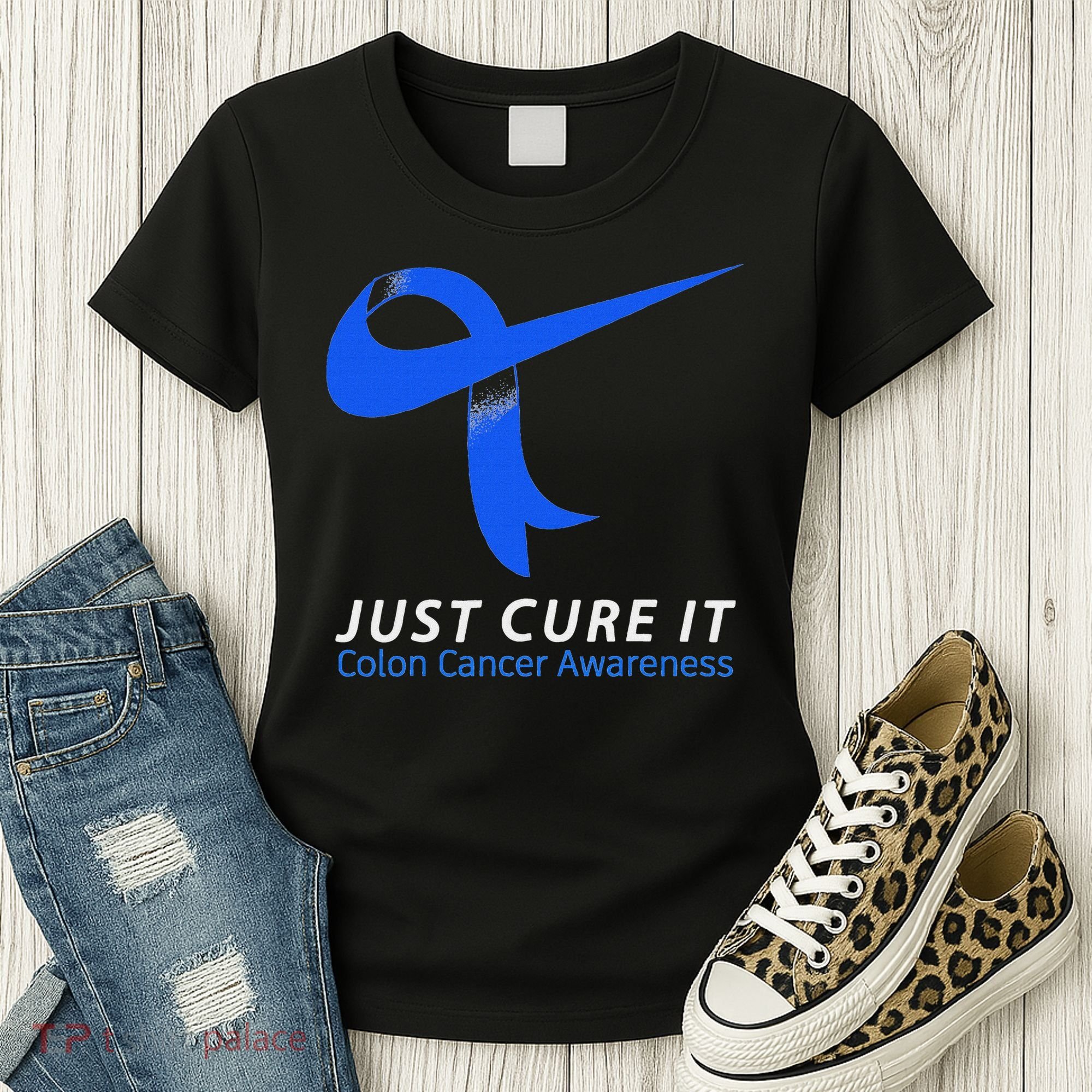 Just Cure It Blue Ribbon Warrior Colon Cancer Awareness Women's T-Shirt
