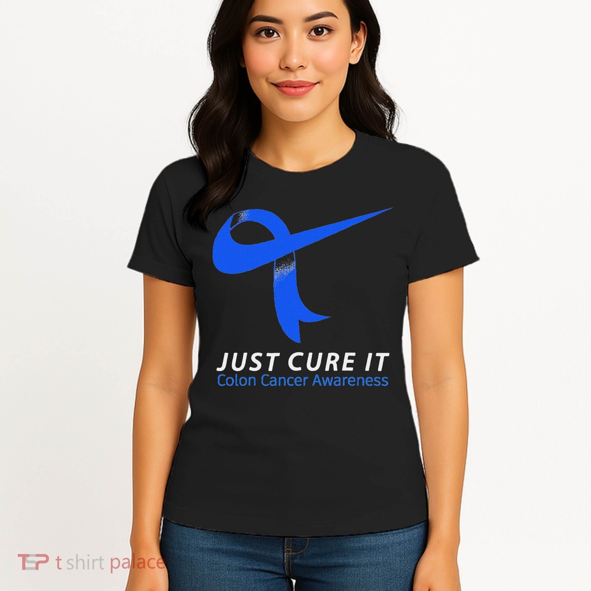 Just Cure It Blue Ribbon Warrior Colon Cancer Awareness Women's T-Shirt
