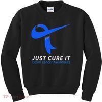 Just Cure It Blue Ribbon Warrior Colon Cancer Awareness Kids Sweatshirt thumb 0