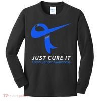 Just Cure It Blue Ribbon Warrior Colon Cancer Awareness Kids Long Sleeve Shirt thumb 0