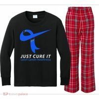 Just Cure It Blue Ribbon Warrior Colon Cancer Awareness Kids Long Sleeve Plaid Pajama Set thumb 0
