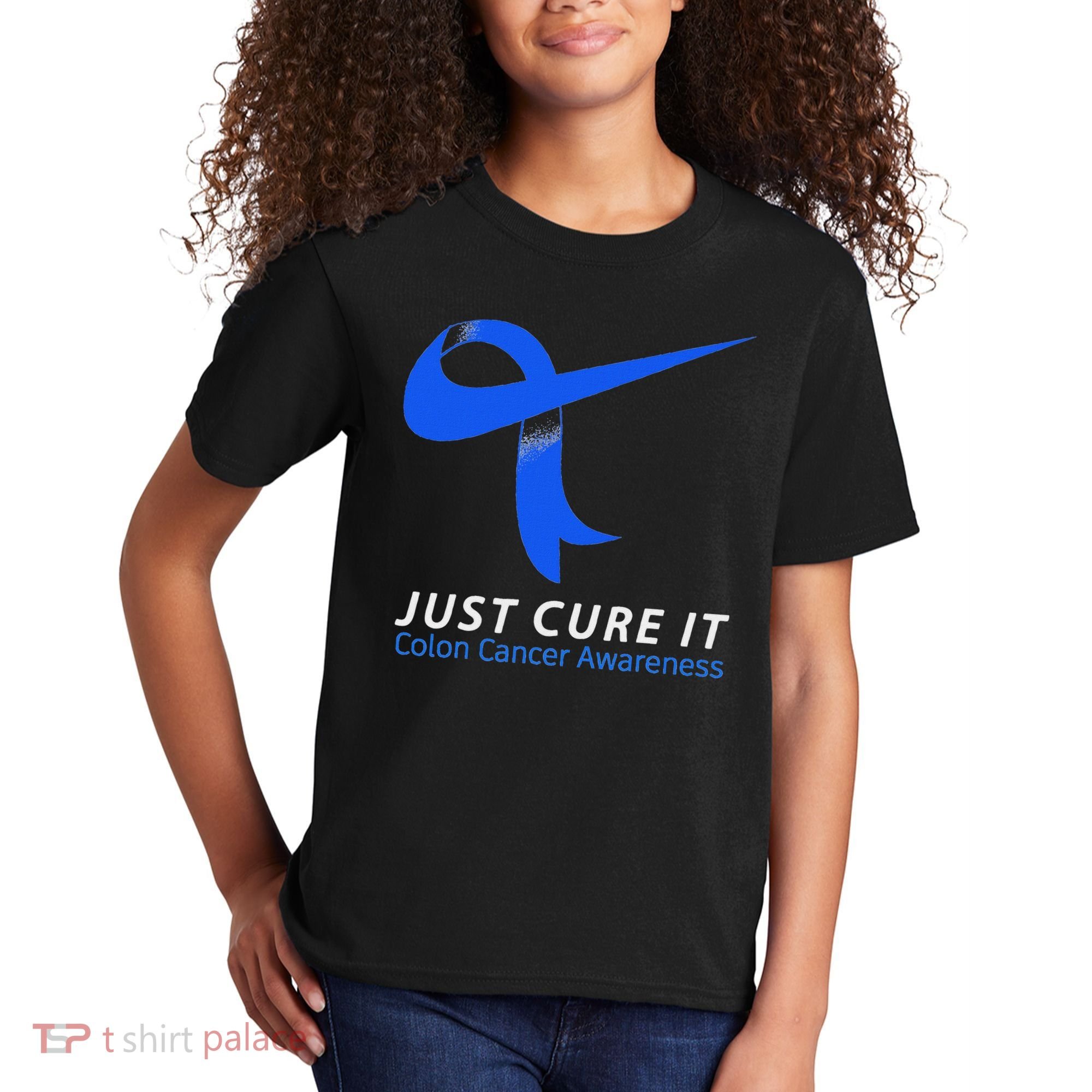 Just Cure It Blue Ribbon Warrior Colon Cancer Awareness Kids T-Shirt