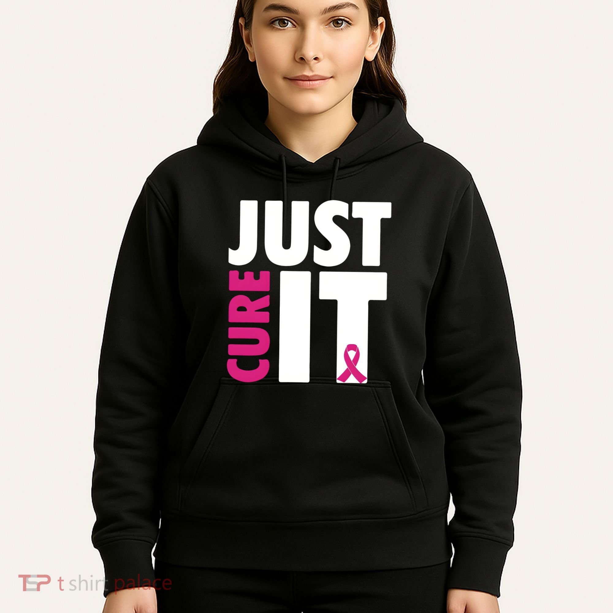 Just Cure It Breast Cancer Awareness Pink Ribbon Hoodie