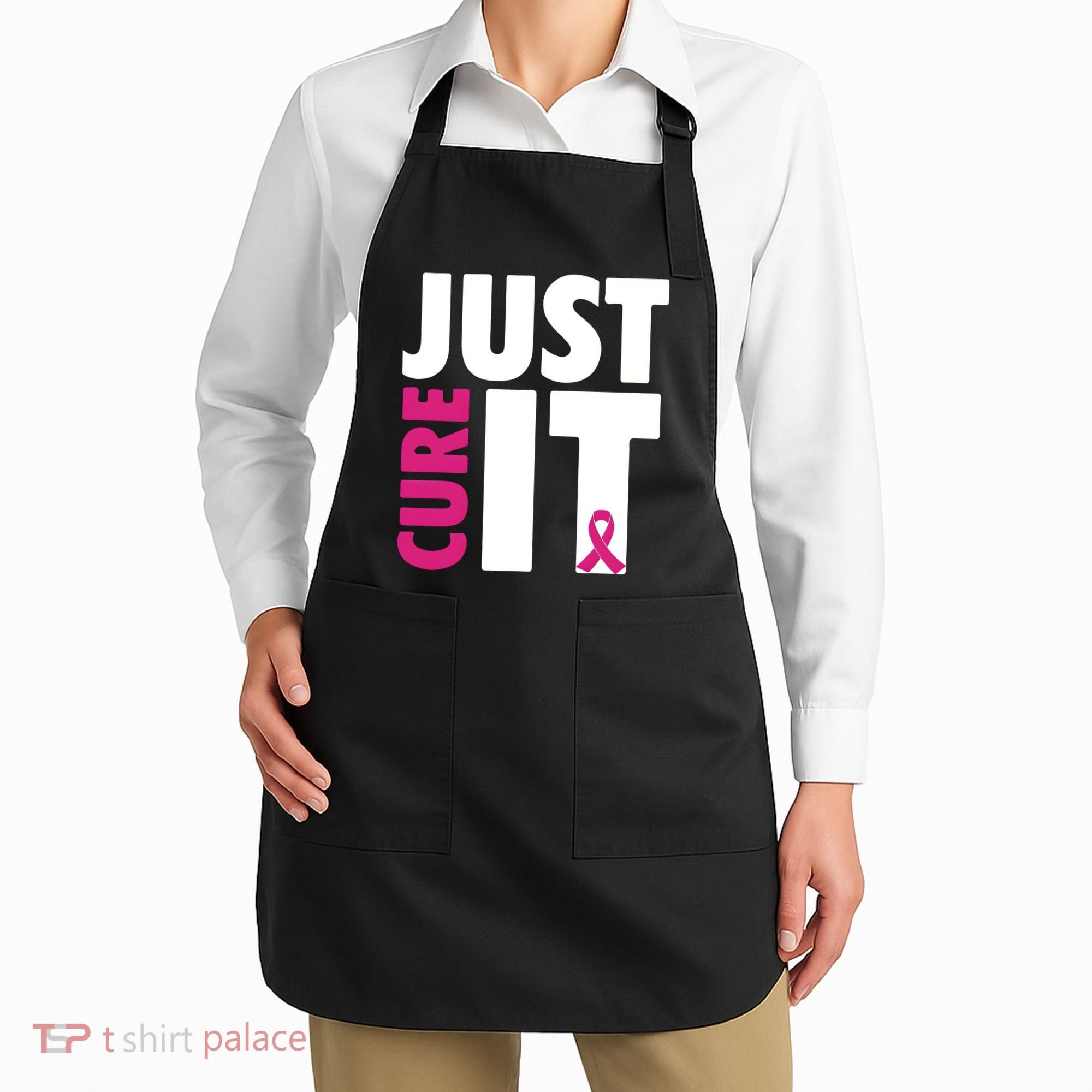 Just Cure It Breast Cancer Awareness Pink Ribbon Apron
