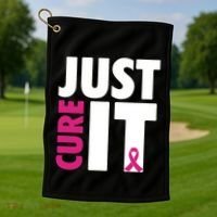 Just Cure It Breast Cancer Awareness Pink Ribbon Golf Towel thumb 1