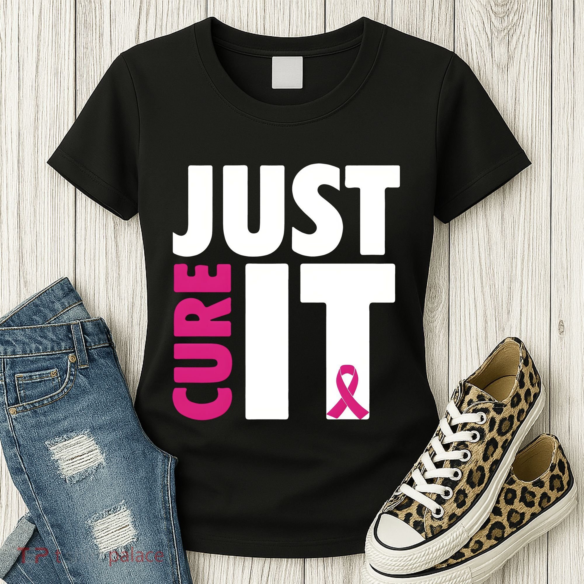 Just Cure It Breast Cancer Awareness Pink Ribbon Women's T-Shirt