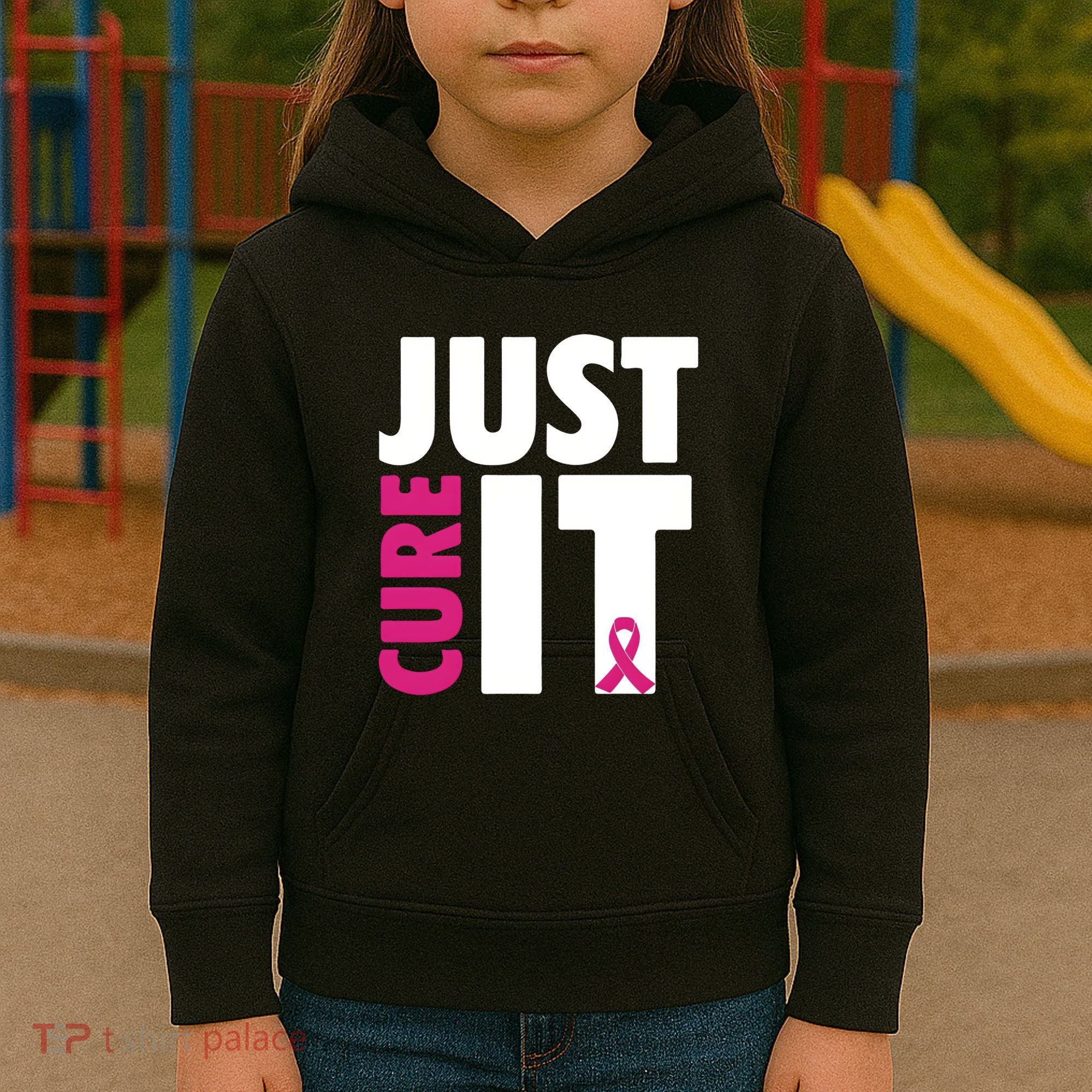 Just Cure It Breast Cancer Awareness Pink Ribbon Kids Hoodie