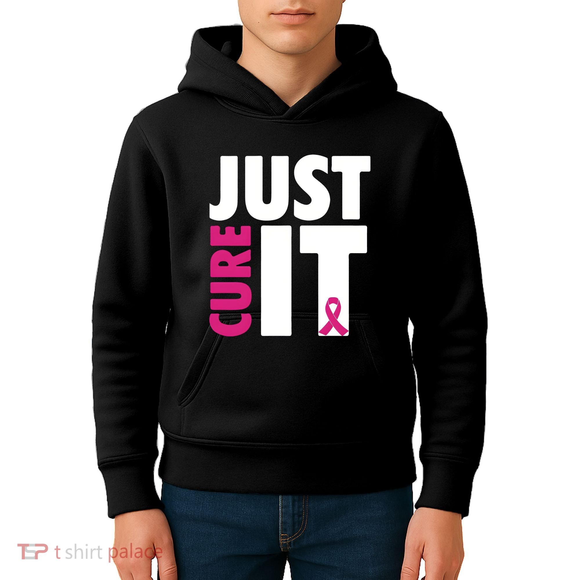 Just Cure It Breast Cancer Awareness Pink Ribbon Kids Hoodie