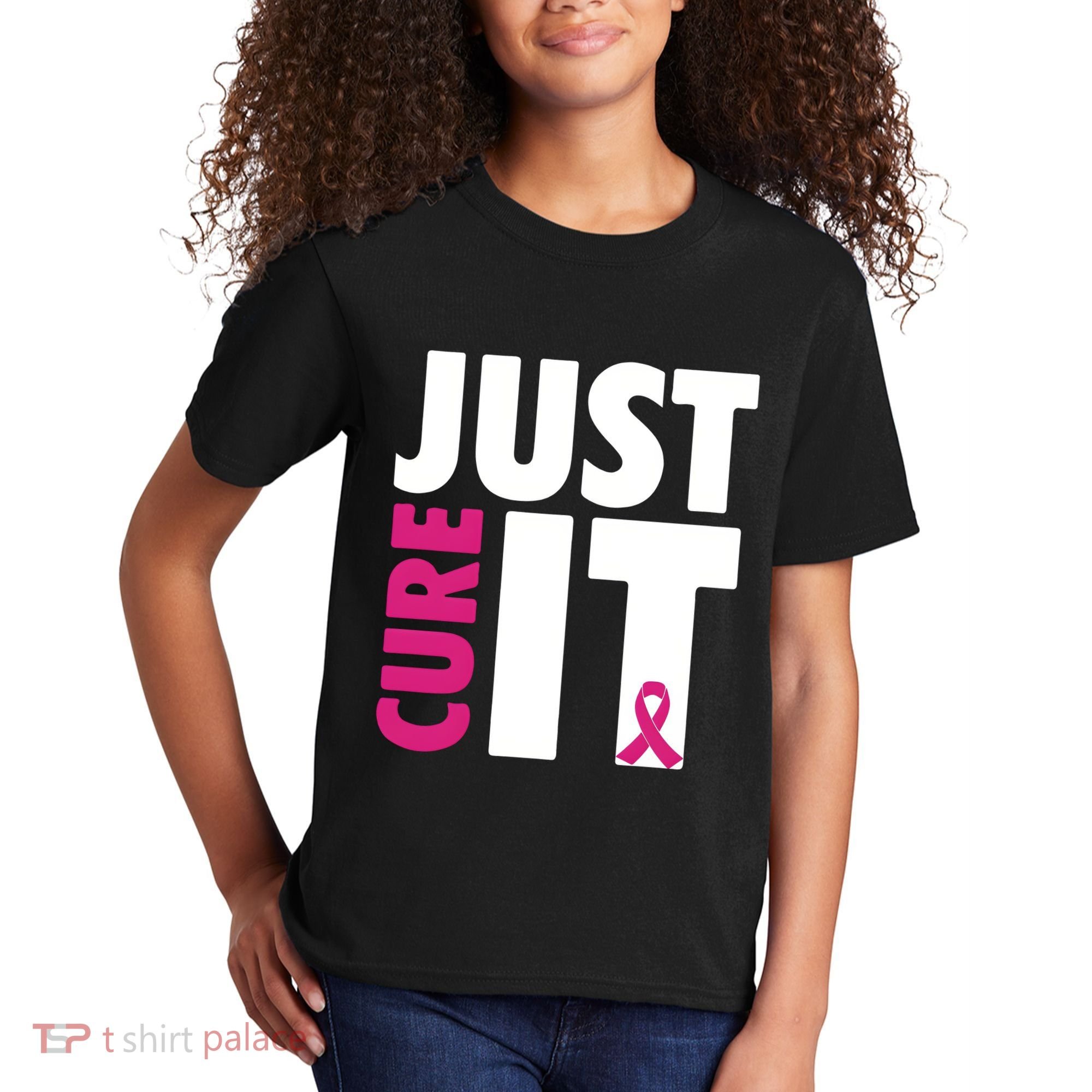 Just Cure It Breast Cancer Awareness Pink Ribbon Kids T-Shirt