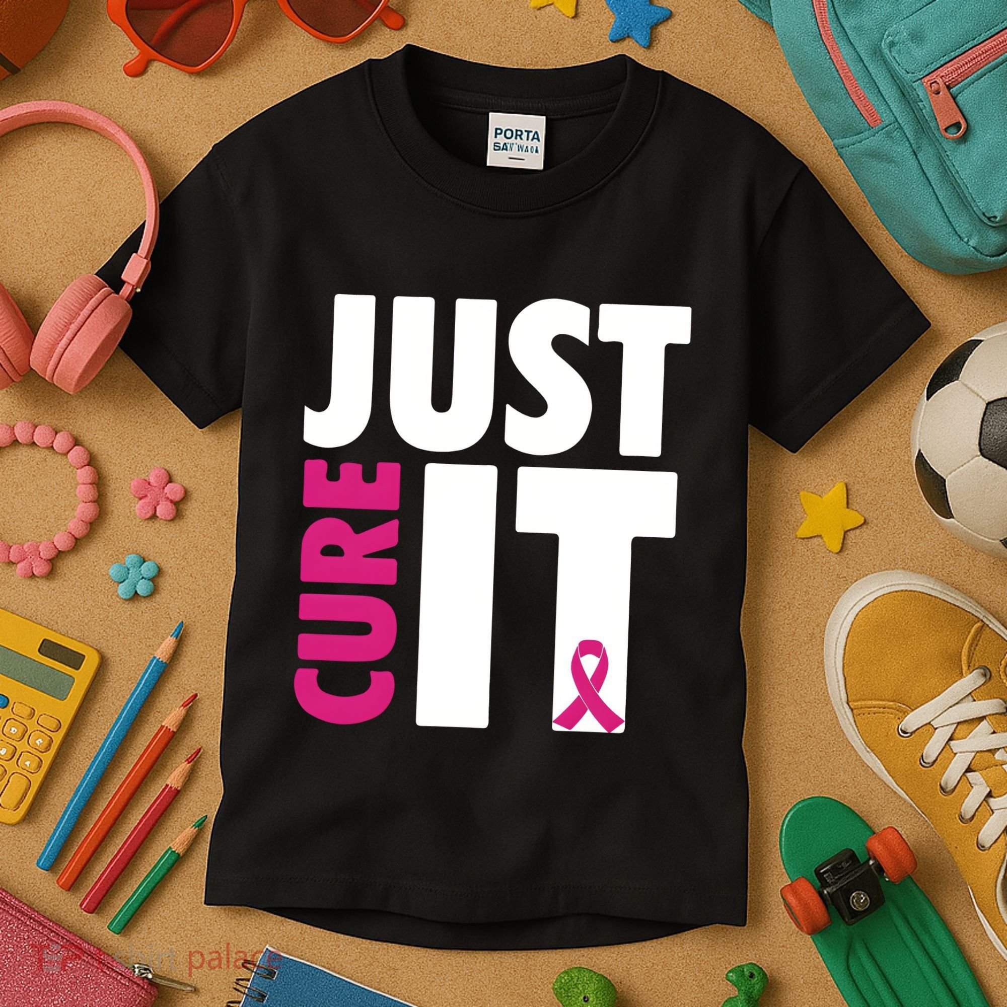 Just Cure It Breast Cancer Awareness Pink Ribbon Kids T-Shirt