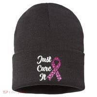 Just Cure It Breast Cancer Awareness Pink Ribbon Sustainable Knit Beanie thumb 0