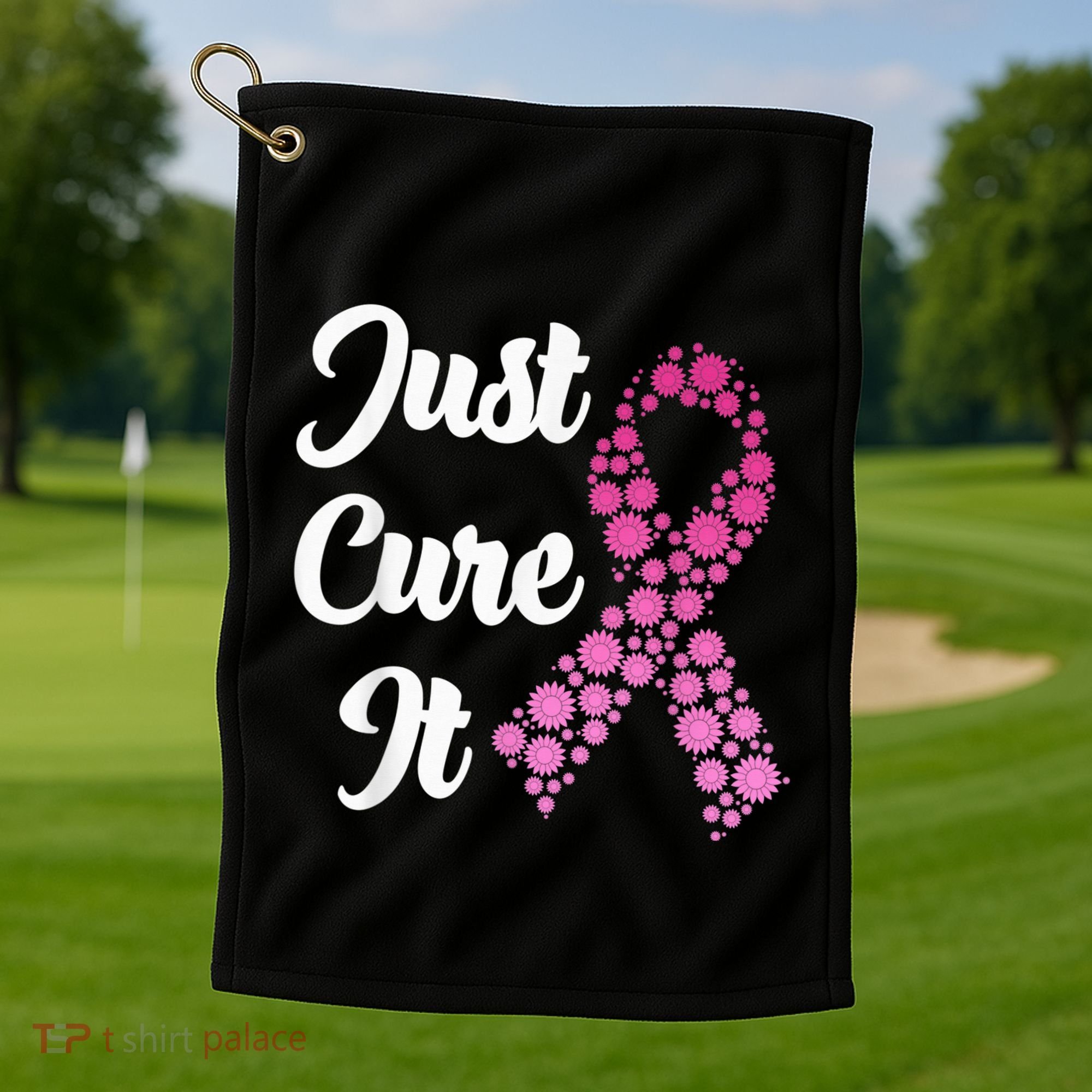 Just Cure It Breast Cancer Awareness Pink Ribbon Golf Towel