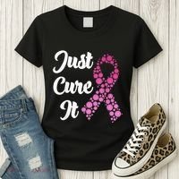 Just Cure It Breast Cancer Awareness Pink Ribbon Women's T-Shirt thumb 3