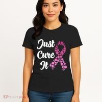 Just Cure It Breast Cancer Awareness Pink Ribbon Women's T-Shirt thumb 4
