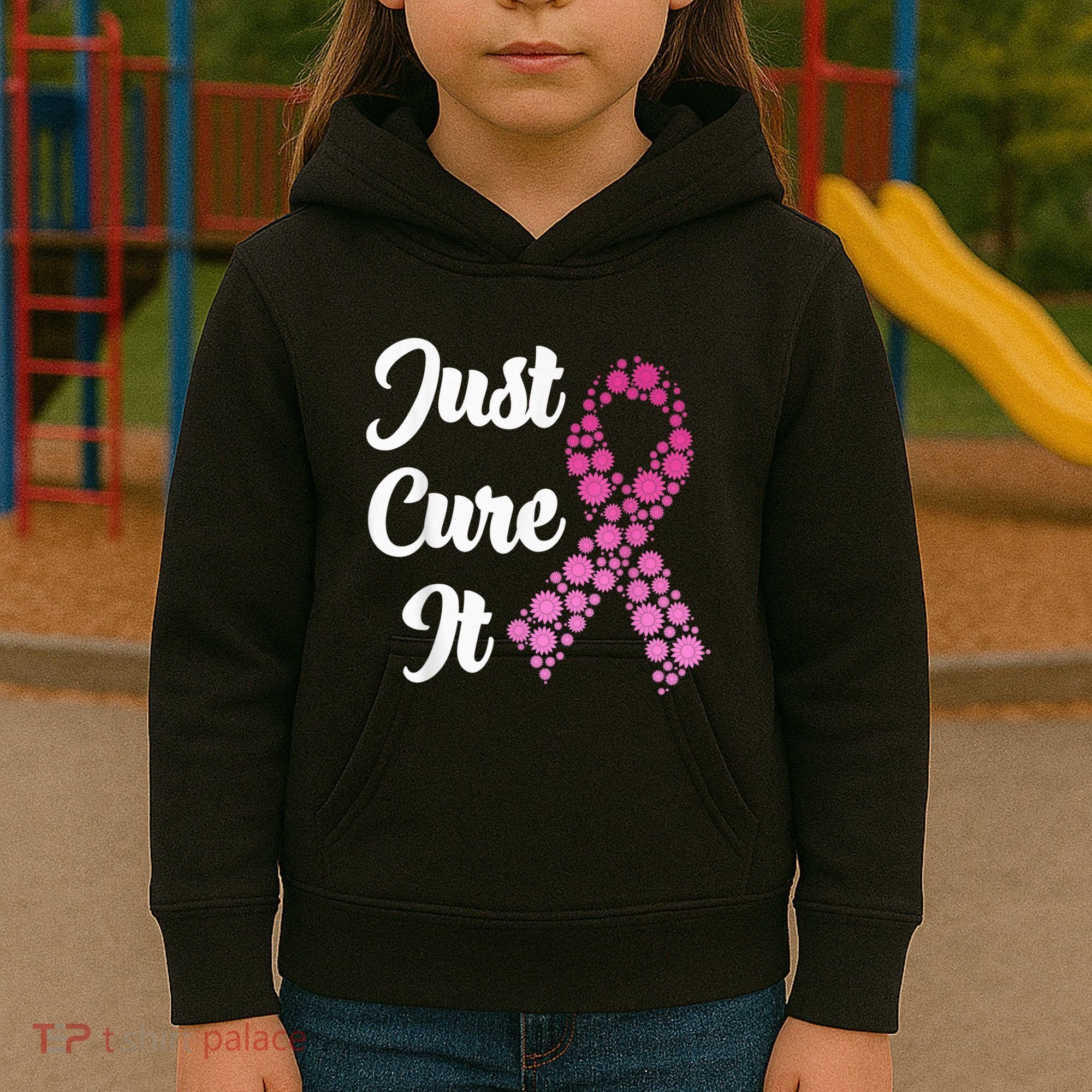 Just Cure It Breast Cancer Awareness Pink Ribbon Kids Hoodie