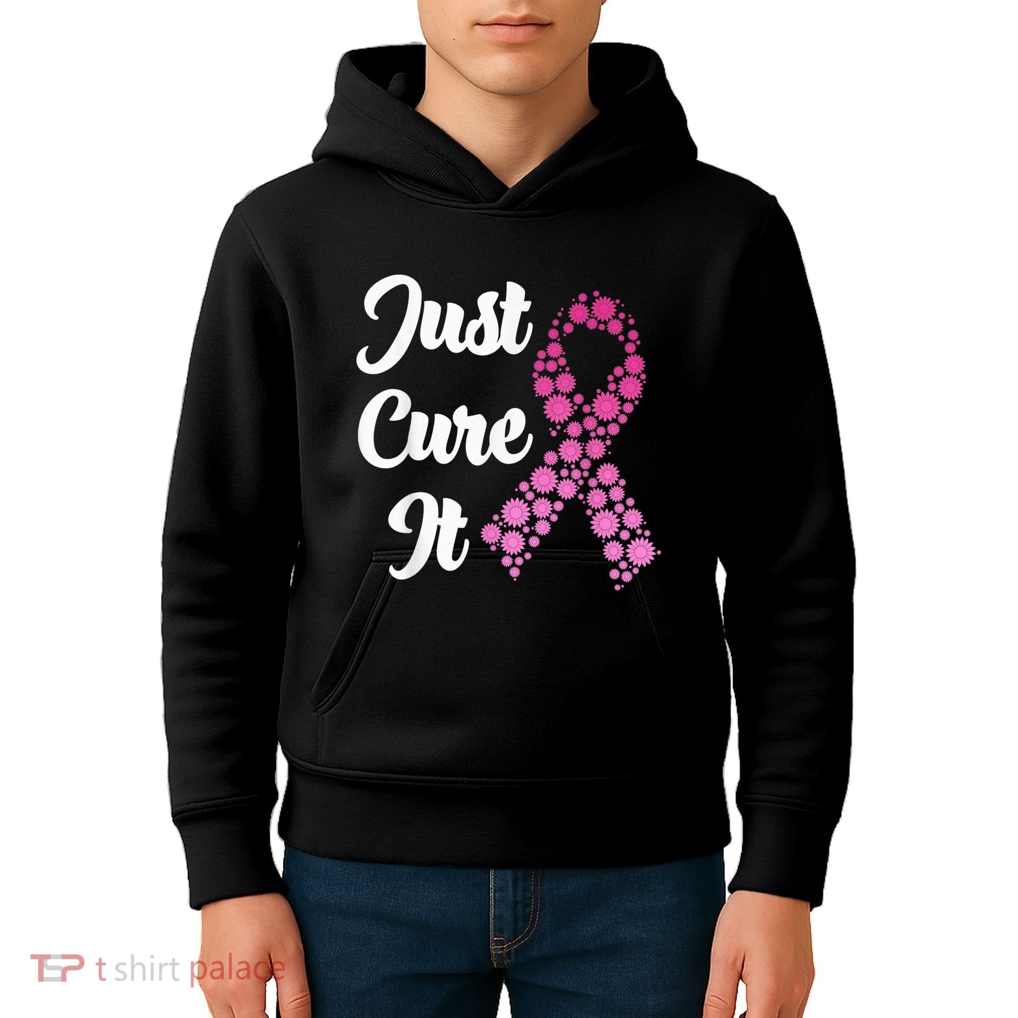 Just Cure It Breast Cancer Awareness Pink Ribbon Kids Hoodie
