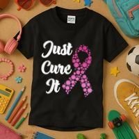 Just Cure It Breast Cancer Awareness Pink Ribbon Kids T-Shirt thumb 3