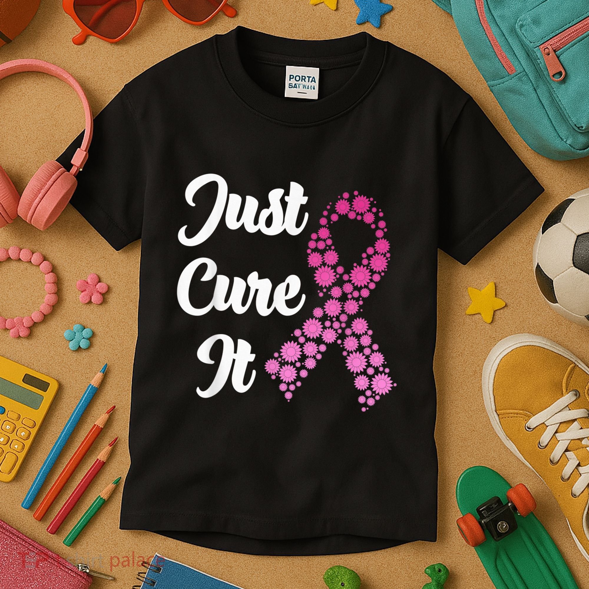 Just Cure It Breast Cancer Awareness Pink Ribbon Kids T-Shirt
