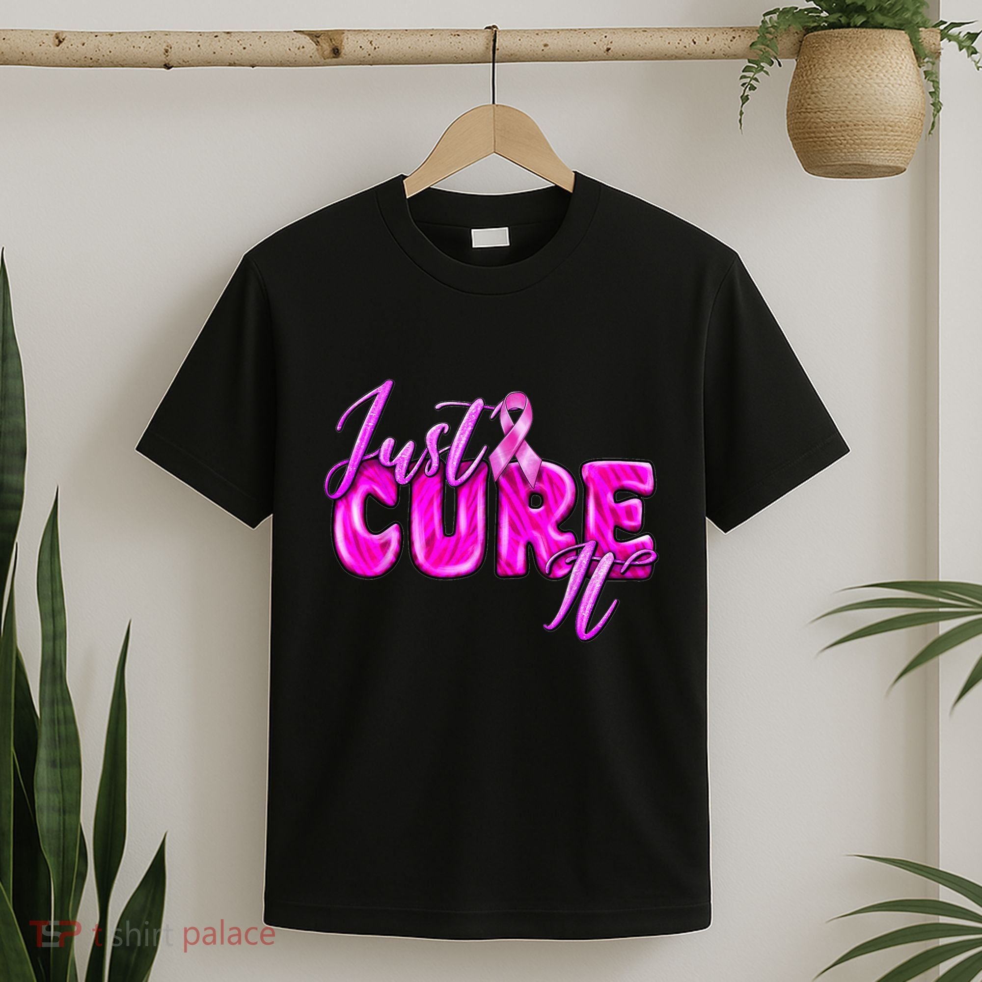 Just Cure It Pink Ribbon Breast Cancer Awareness Warrior T-Shirt