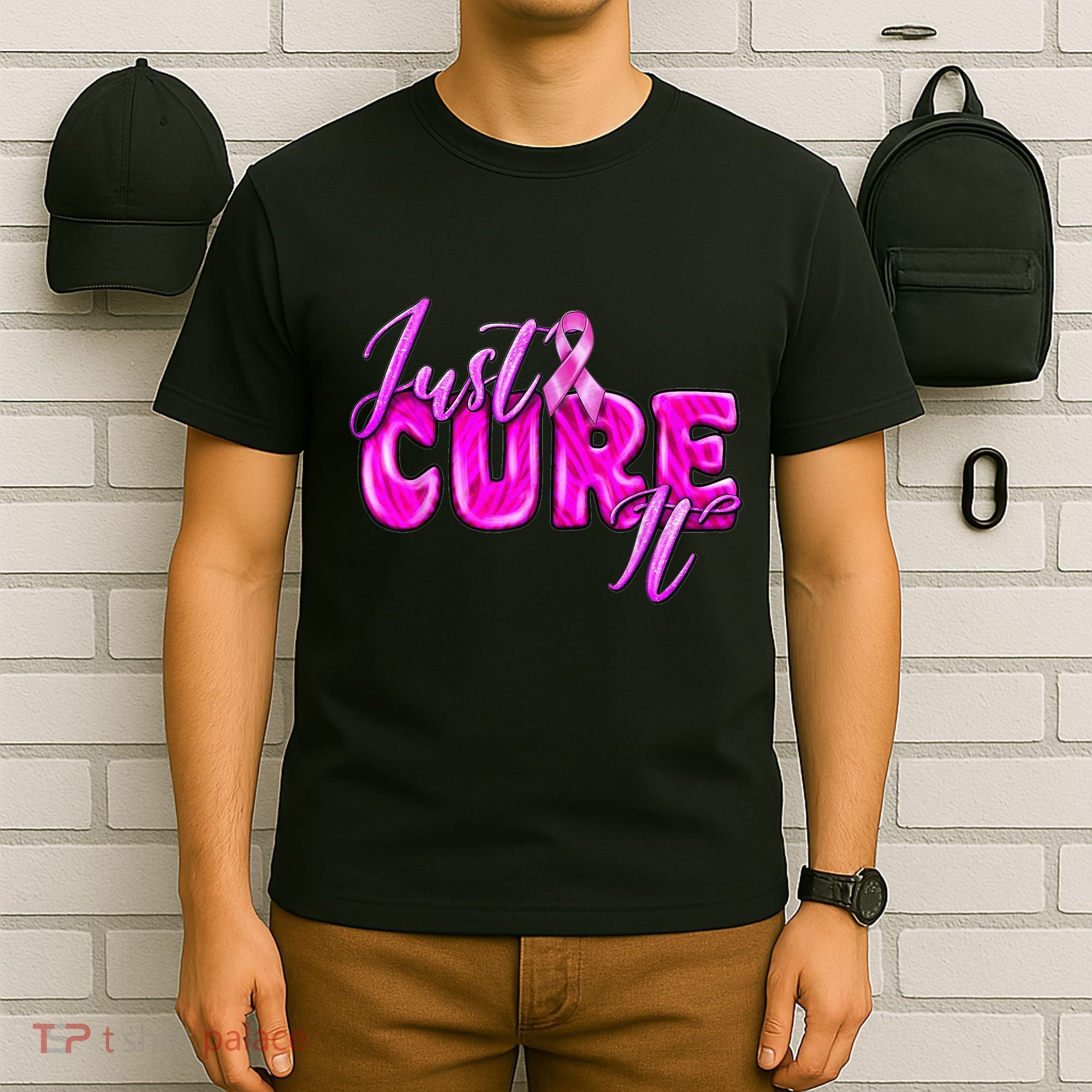 Just Cure It Pink Ribbon Breast Cancer Awareness Warrior T-Shirt