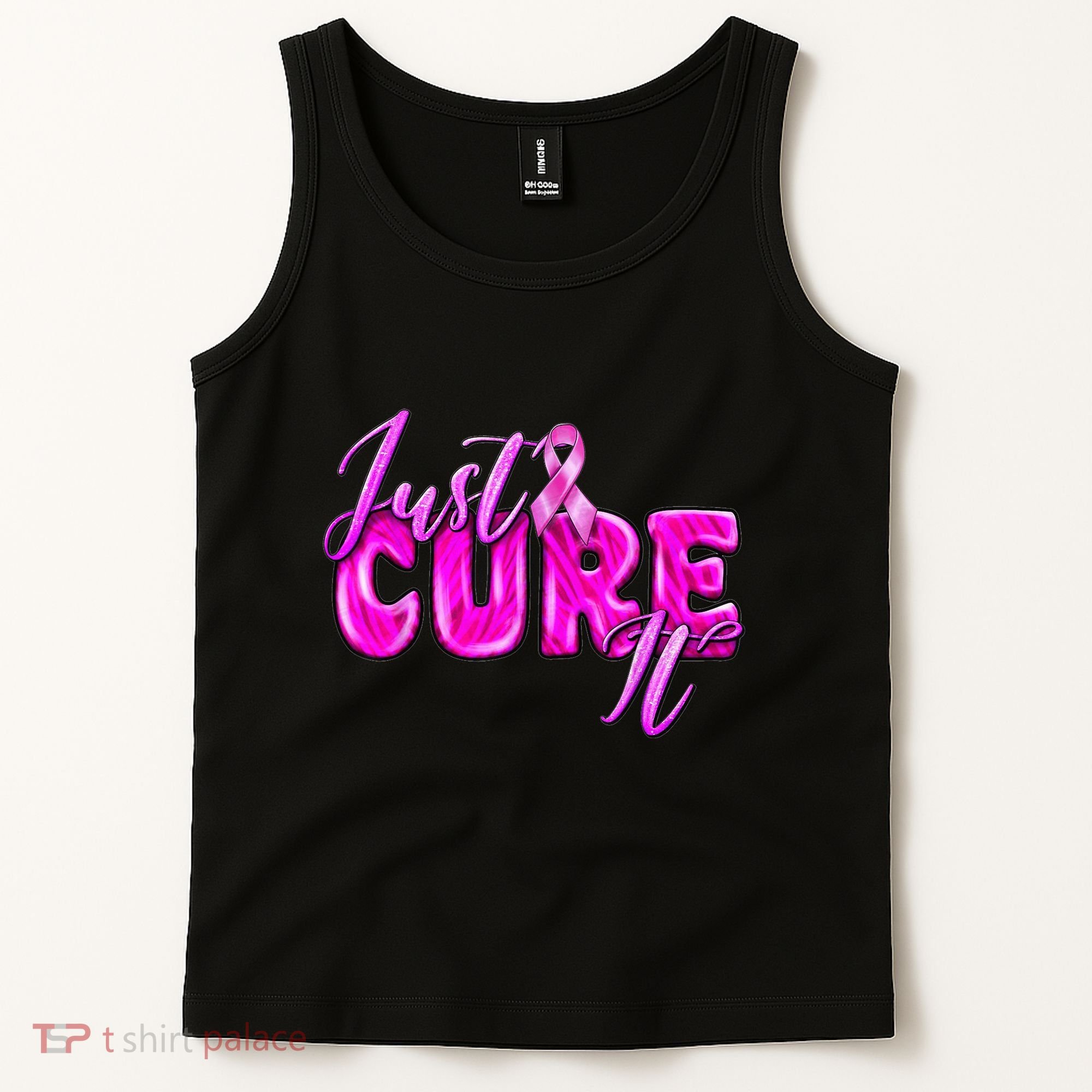 Just Cure It Pink Ribbon Breast Cancer Awareness Warrior Tank Top
