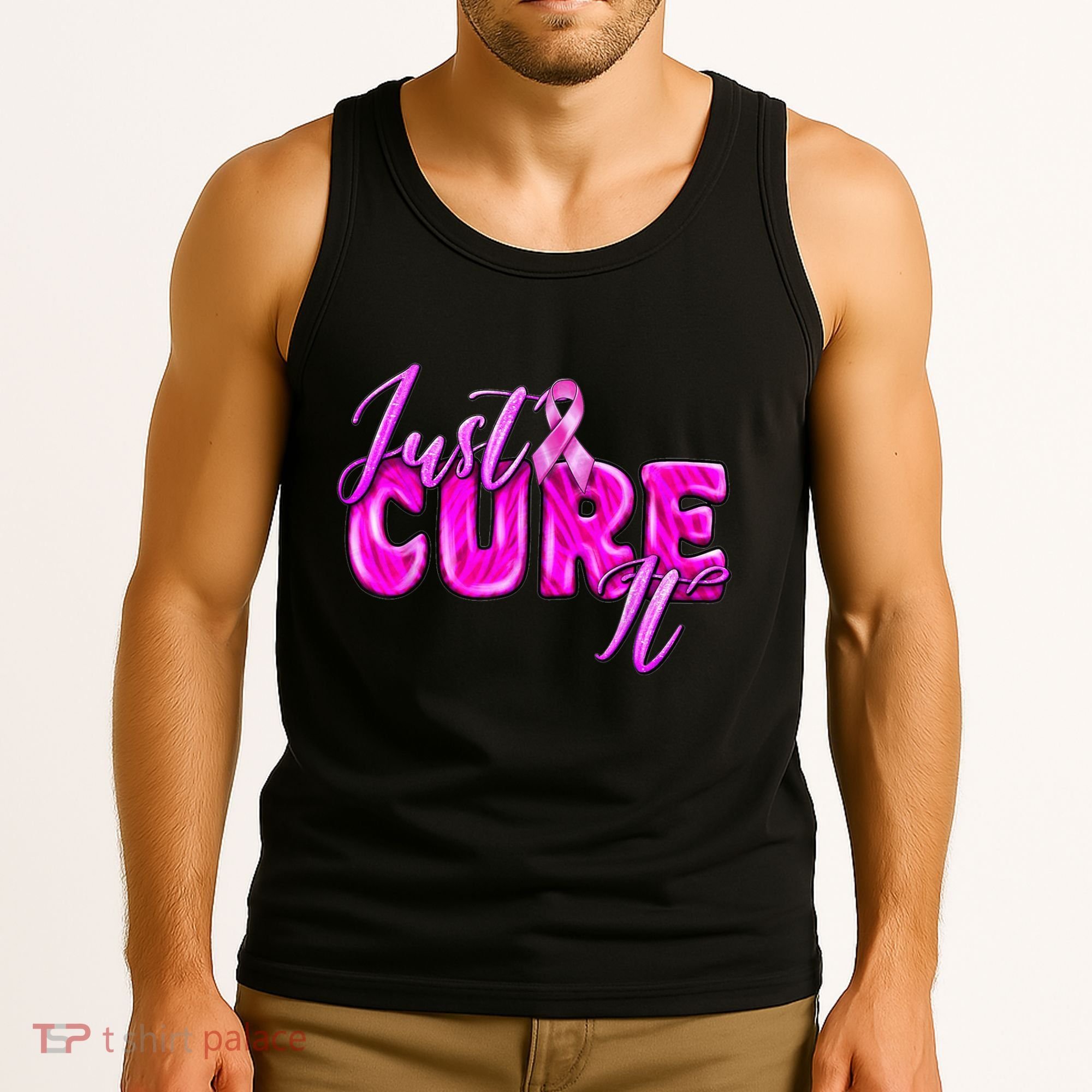 Just Cure It Pink Ribbon Breast Cancer Awareness Warrior Tank Top