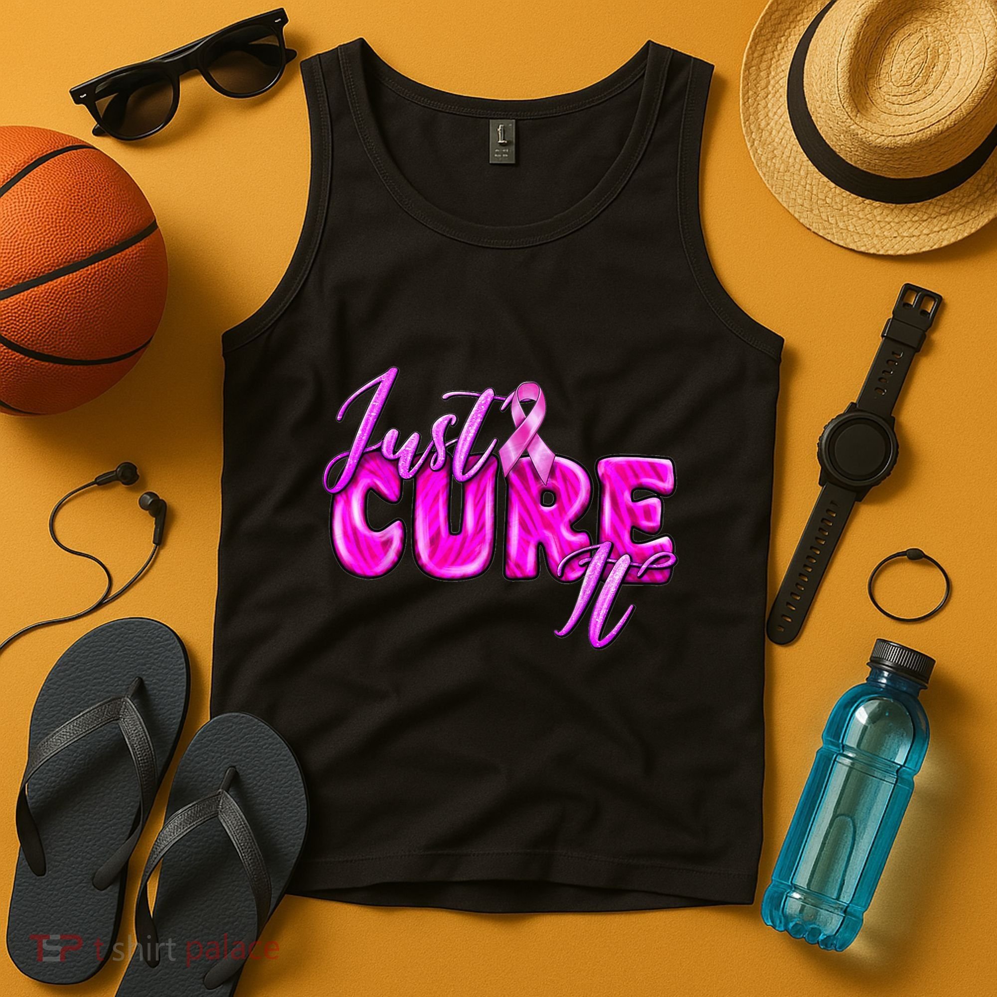 Just Cure It Pink Ribbon Breast Cancer Awareness Warrior Tank Top