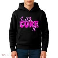 Just Cure It Pink Ribbon Breast Cancer Awareness Warrior Kids Hoodie thumb 4