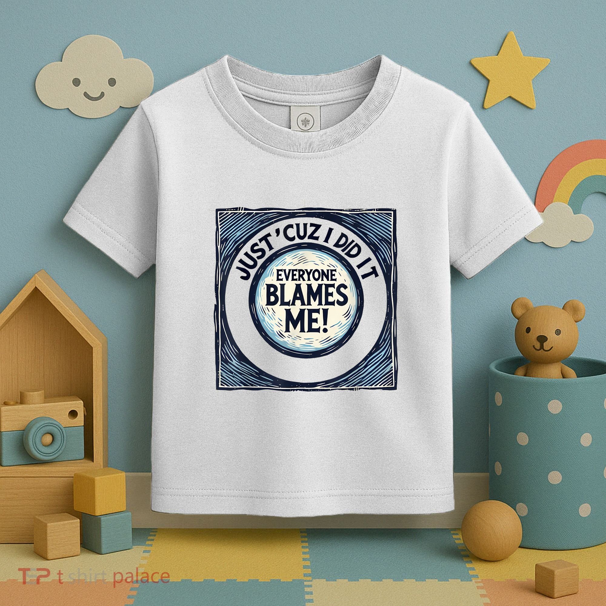 Just ‘Cuz I Did It Everyone Blames Me Funny Joke Graphic Toddler T-Shirt