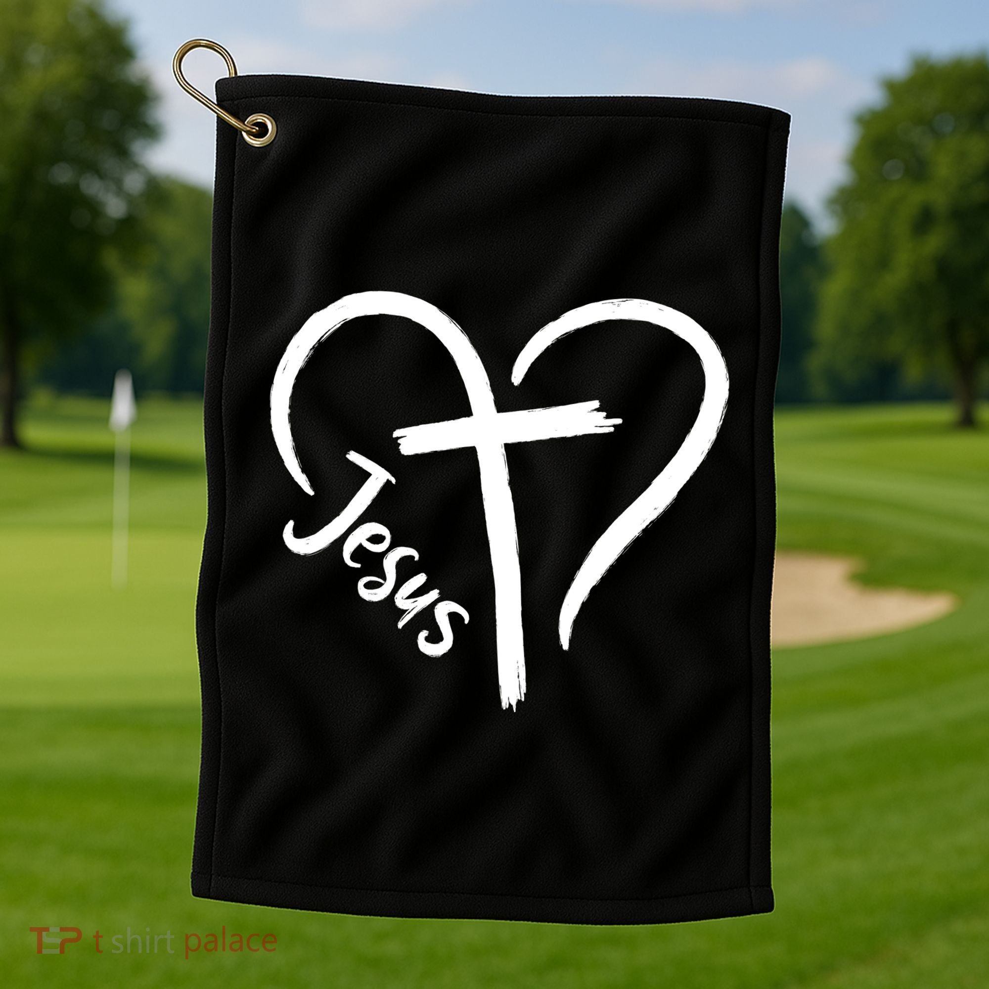 Jesus Cross Love Heart Christianity Golf Towel
