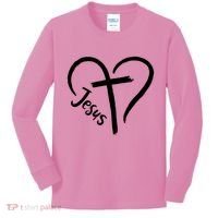 Jesus Cross Love Heart Christianity Kids Long Sleeve Shirt thumb 0