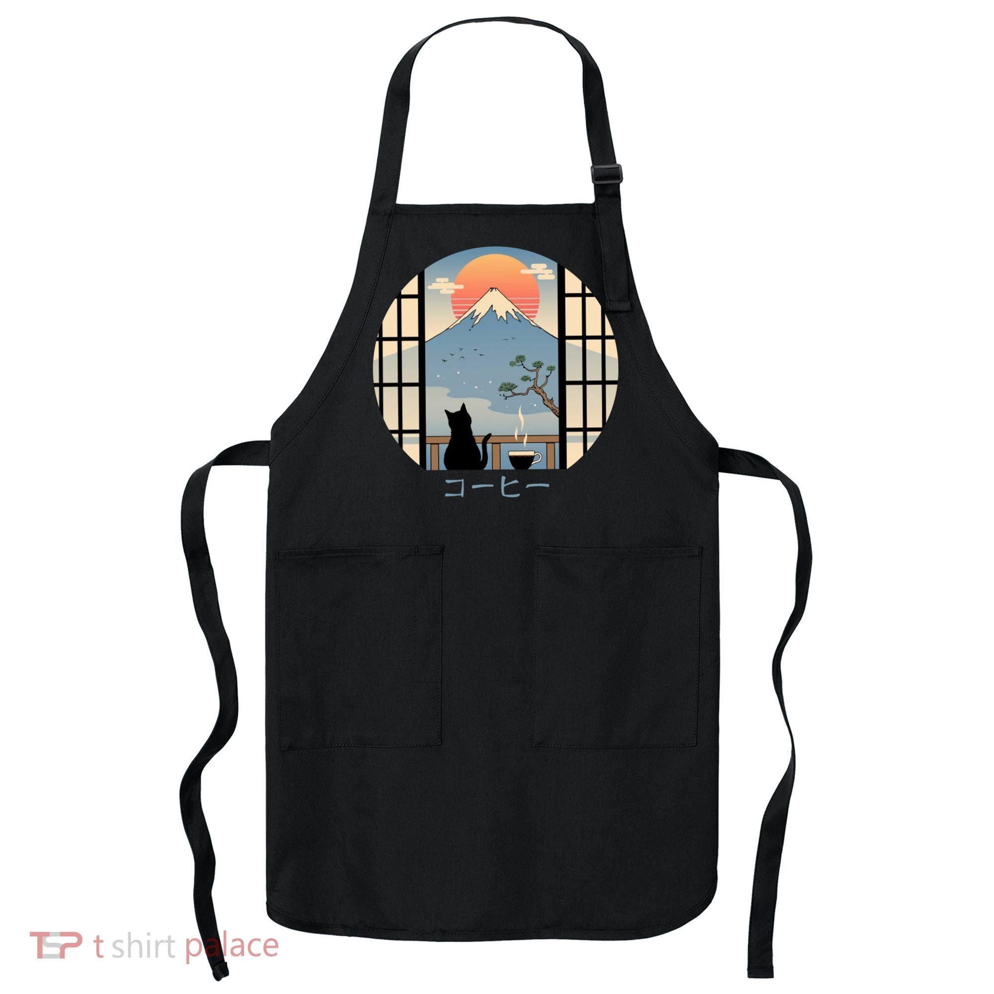 Japanese Cat Mountain Sunset Apron