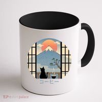 Japanese Cat Mountain Sunset Coffee Mug thumb 1