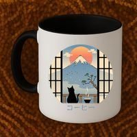 Japanese Cat Mountain Sunset Coffee Mug thumb 2