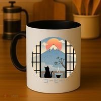Japanese Cat Mountain Sunset Coffee Mug thumb 4
