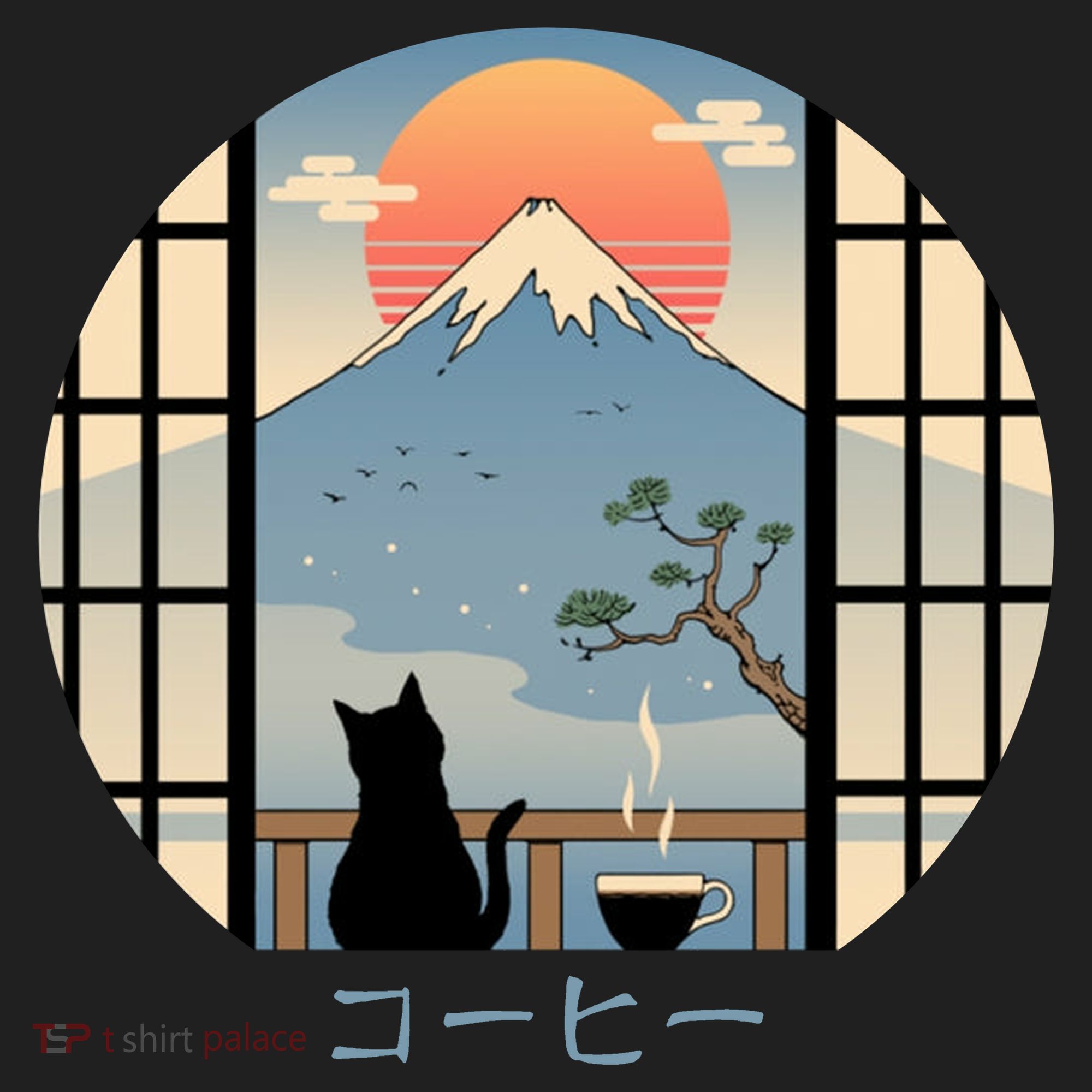 Japanese Cat Mountain Sunset Beanie