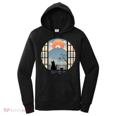 Japanese Cat Mountain Sunset Women's Hoodie
