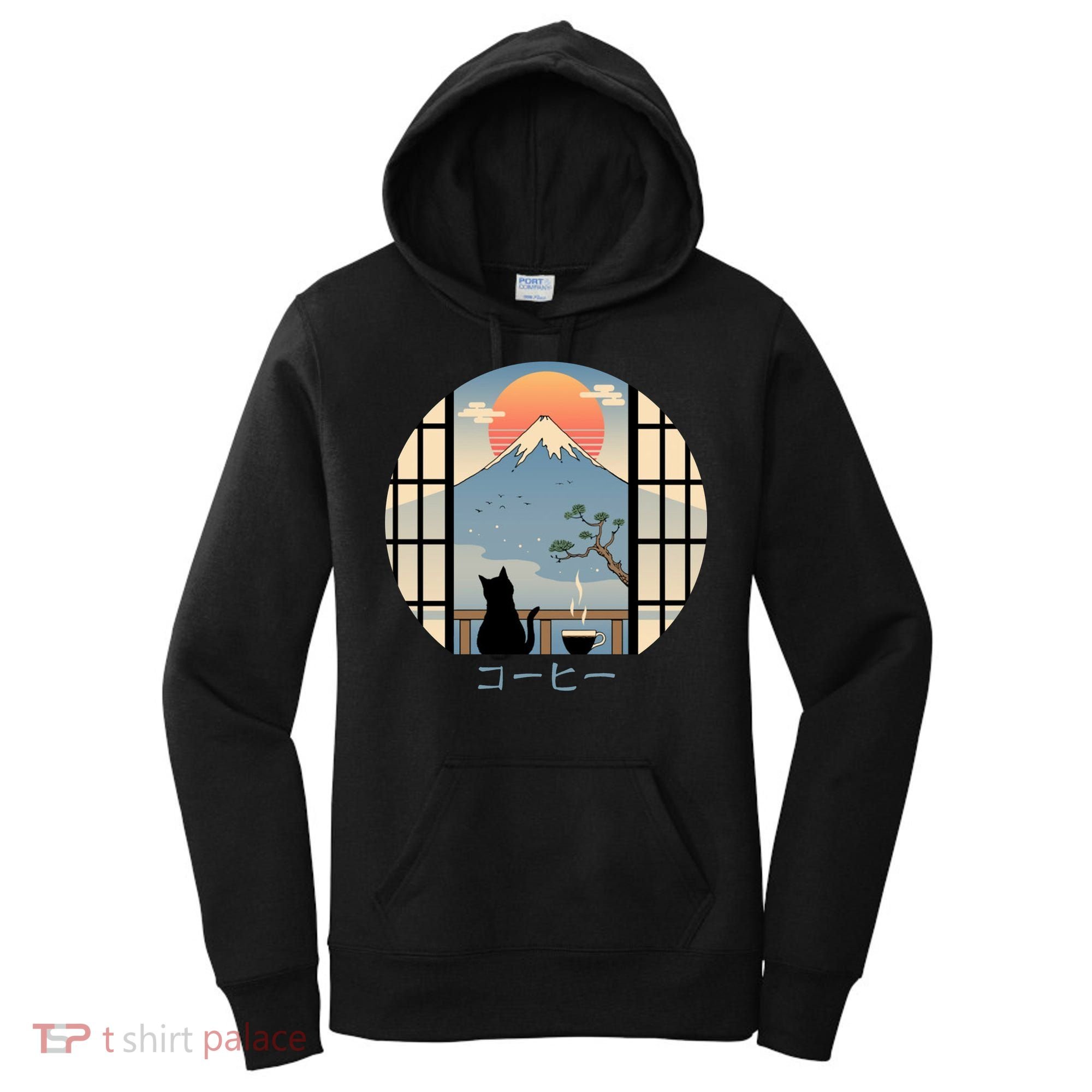 Japanese Cat Mountain Sunset Women's Hoodie