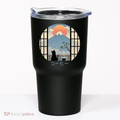 Japanese Cat Mountain Sunset Tumbler