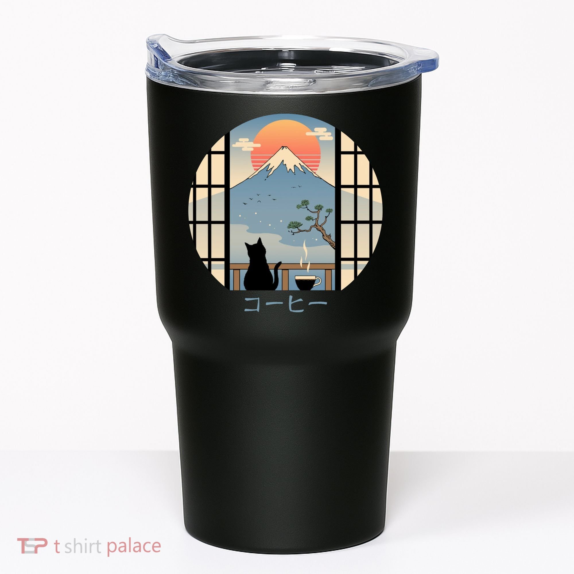 Japanese Cat Mountain Sunset Tumbler