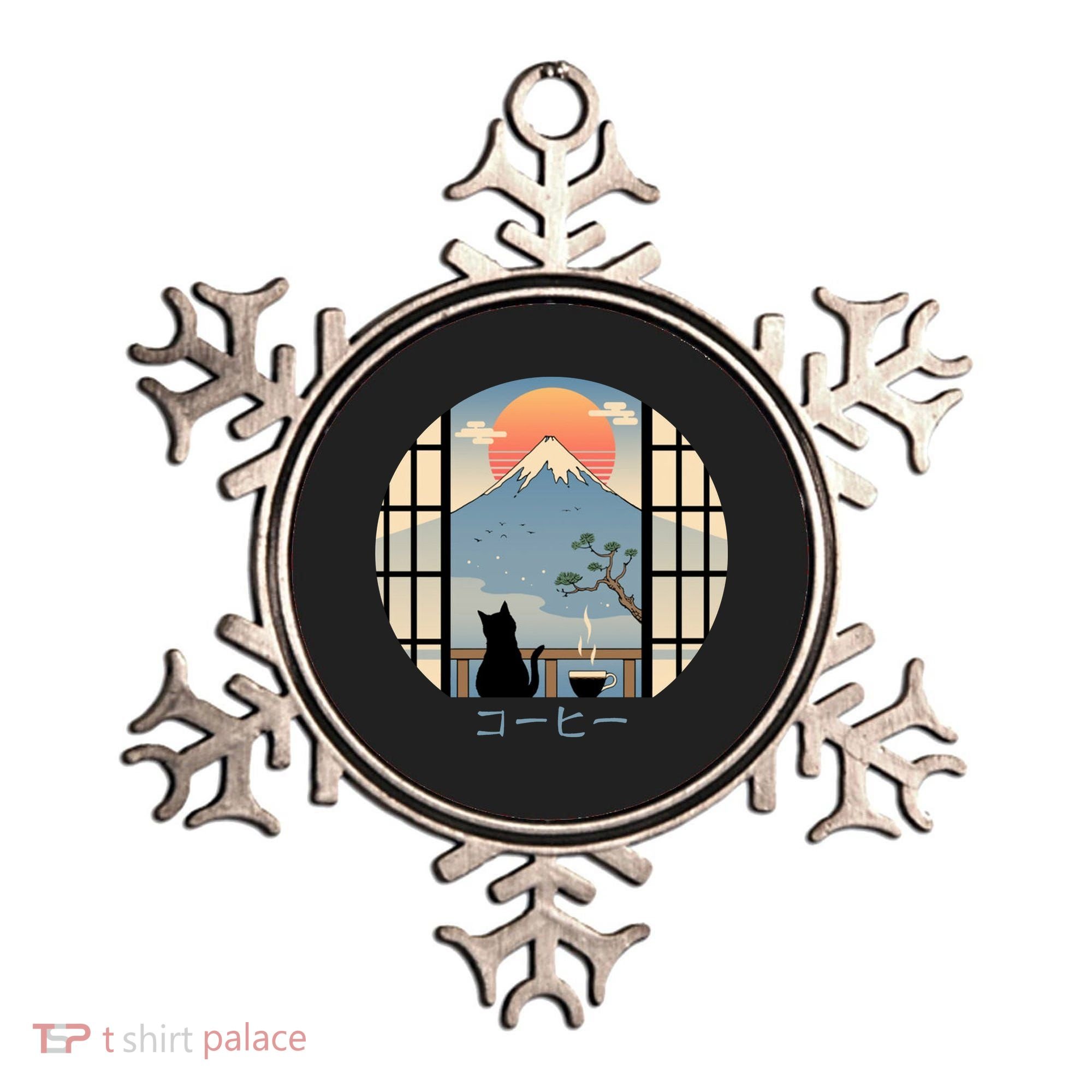 Japanese Cat Mountain Sunset Ornament
