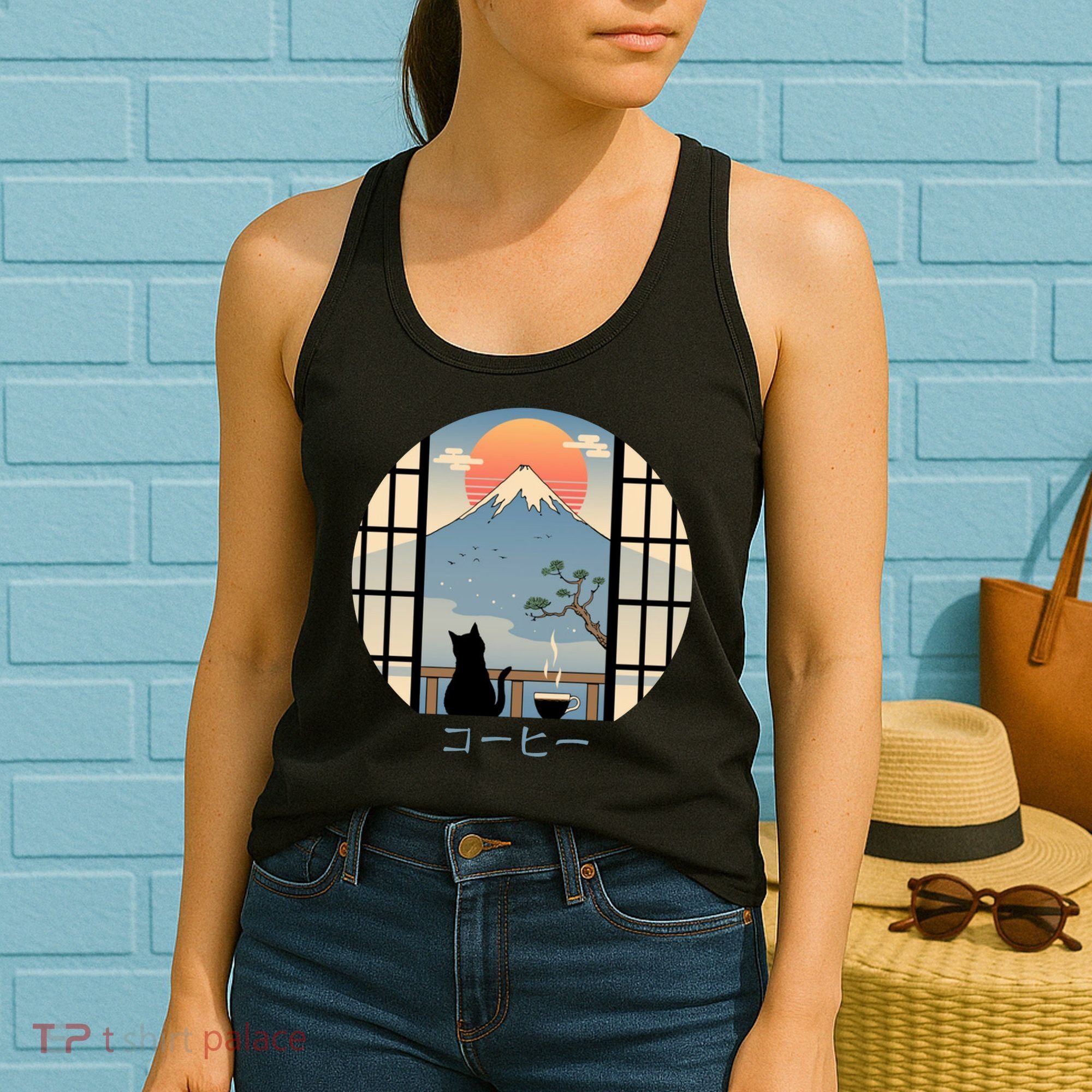 Japanese Cat Mountain Sunset Women's Tank Top