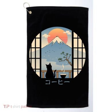 Japanese Cat Mountain Sunset Golf Towel