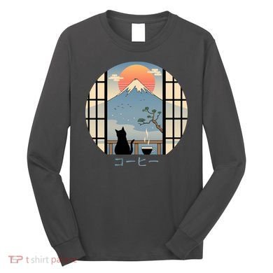 Japanese Cat Mountain Sunset Long Sleeve Shirt