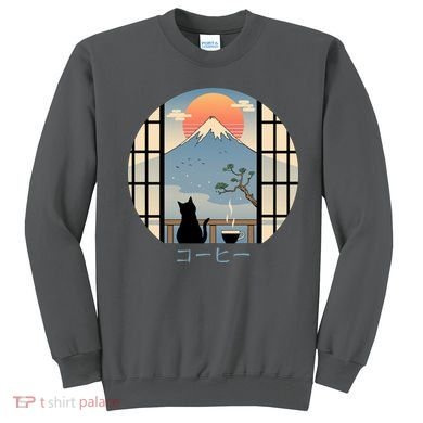 Japanese Cat Mountain Sunset Sweatshirt